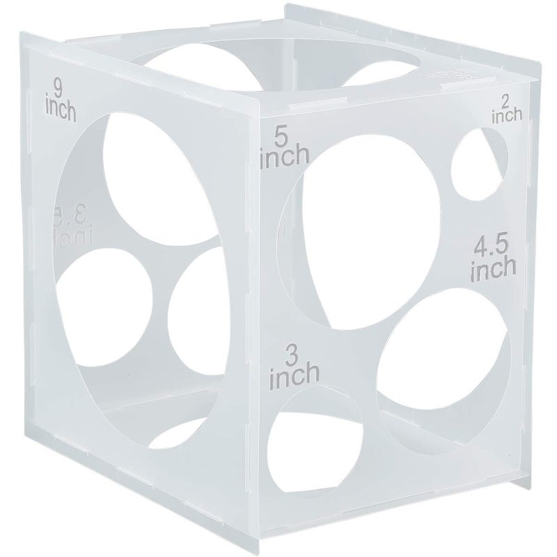 Worown 11 Holes Collapsible Plastic Balloon Sizer Cube Box, 2-10 Inch Balloon Size Measuring Tools for Decorations like Balloons Arch & Column (White) - Image 1
